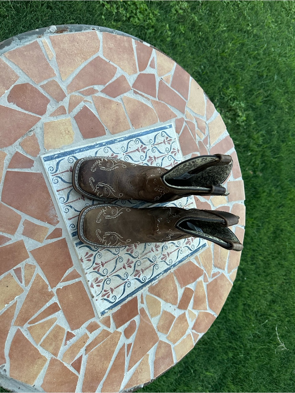 Brown Embroidered Western Ankle Boots - youth size 11.5